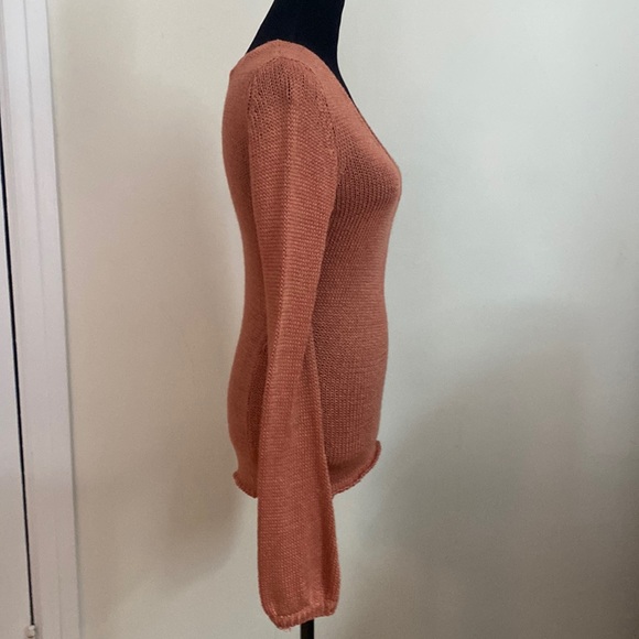 Beautiful coral colored, deep V neck, long sleeved, thin sweater. Spring color! - Picture 4 of 7